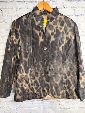 VINTAGE Flores & Flores Classic Rockabilly Leopard Y2K Party Blazer Jacket 12